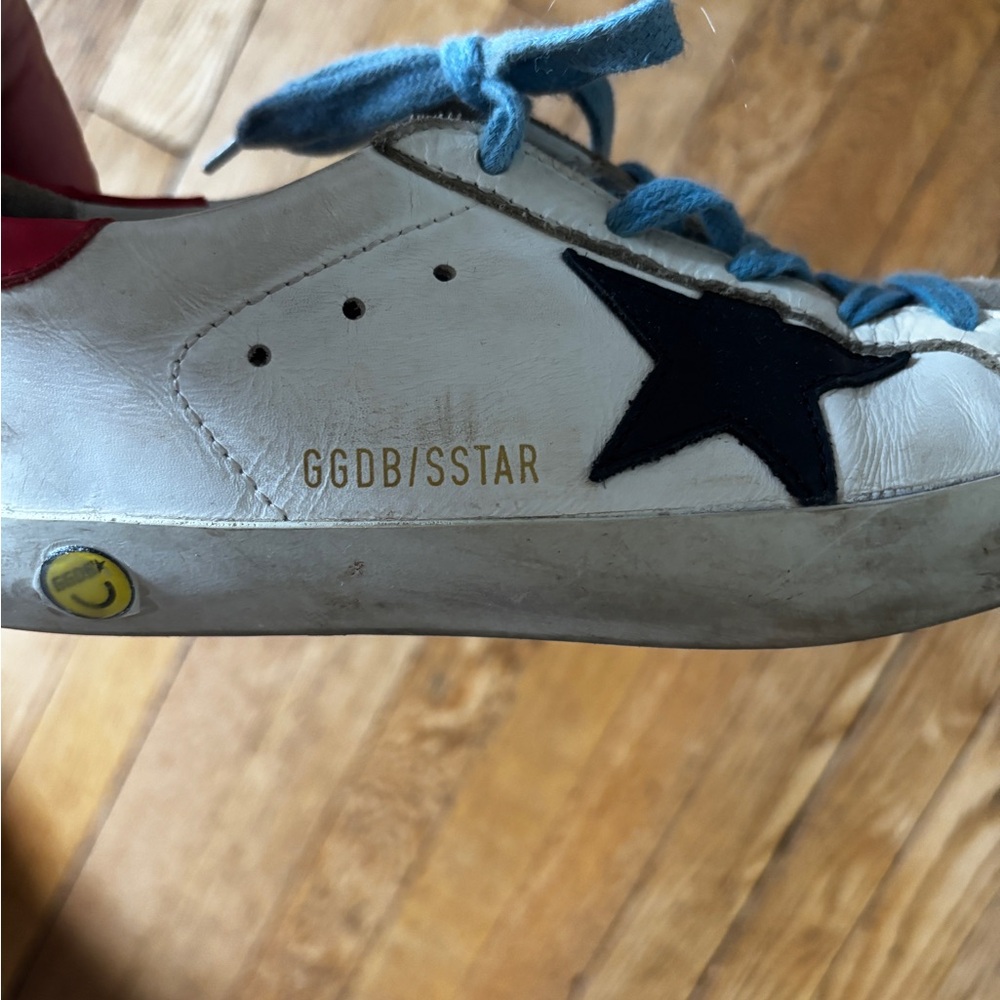 Golden Goose White and Blue Distressed Sneakers